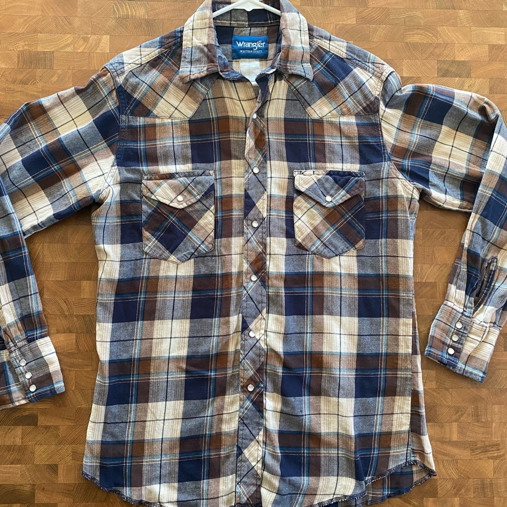 WRANGLER Pearl Snap Button Up Shirt Mens Medium Plaid Western Workwear